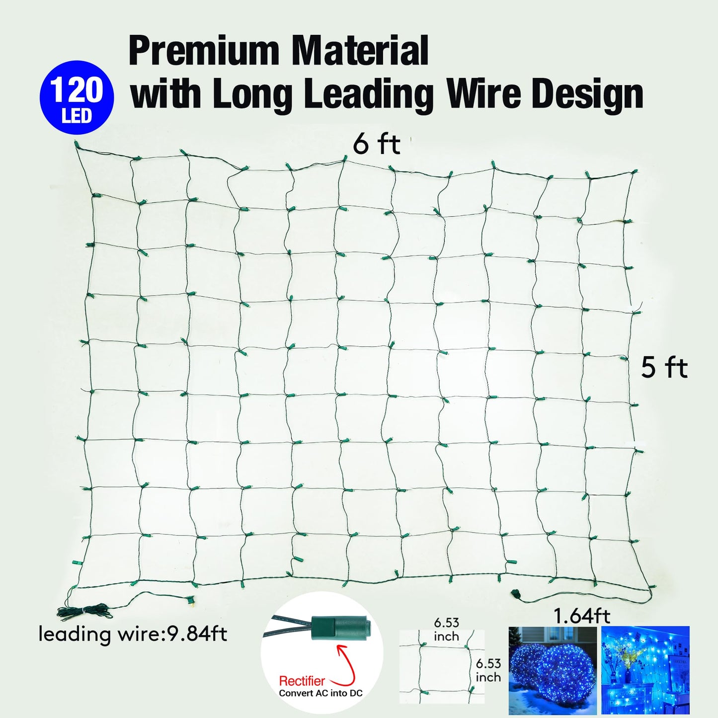 Sylampow Led Blue Christmas Net Lights Outdoor Christmas Bushes Lights 120Led 6ftx5ft, Connectable Outdoor Indoor Mesh Net Lighting for Xmas Holiday, Garden, Lawn, Shrubs, Trees, Bushes Decorations