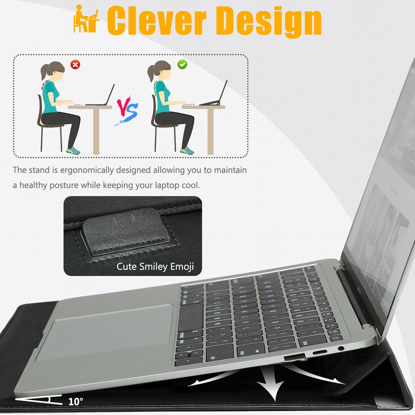 HYZUO 13 Inch Laptop Sleeve Case with Stand for 2025-2018 MacBook Air 13 M4 M3 M2 M1, 2025-2016 MacBook Pro 13 M2 M1, 13" iPad Pro/Air, Surface Pro 11/10/9, XPS 13, with Pouch, Black