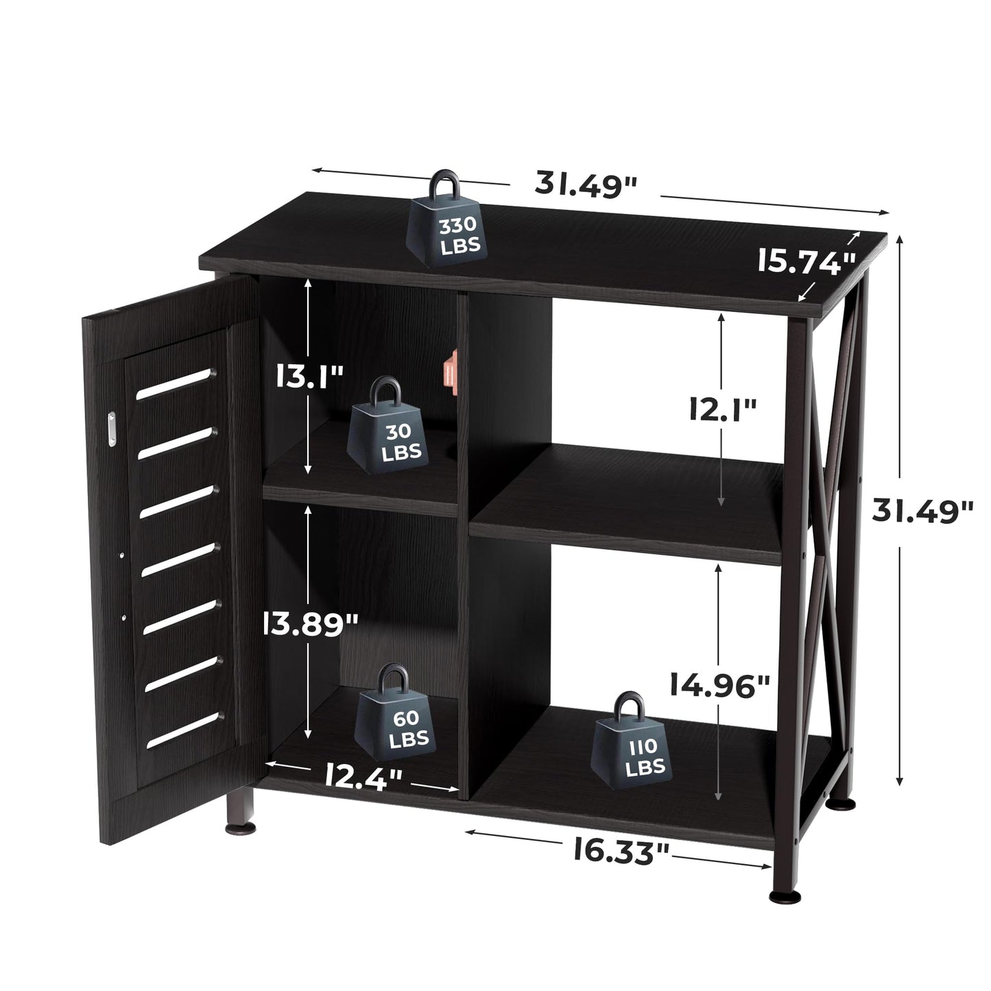 Herture 20-29 Gallon Fish Tank Stand, Aquarium Stand with Cabinet Accessories Storage, Heavy Duty Metal Frame, 31.49" L*15.74" W Tabletop, 330LBS Capacity, Black PG07YGB