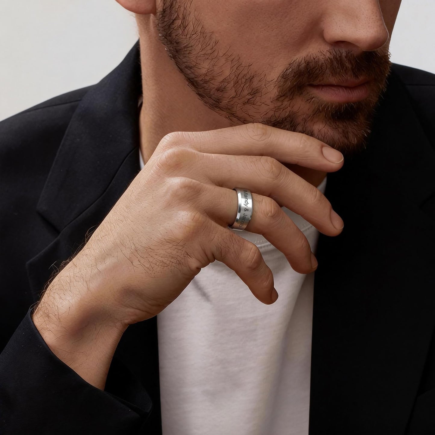 VNOX Customize Personalized Name Date LOVE 8MM Stainless Steel Simple Matte Brushed Finish Wedding Band Engagement Rings for Men Women,Size 13,Silver