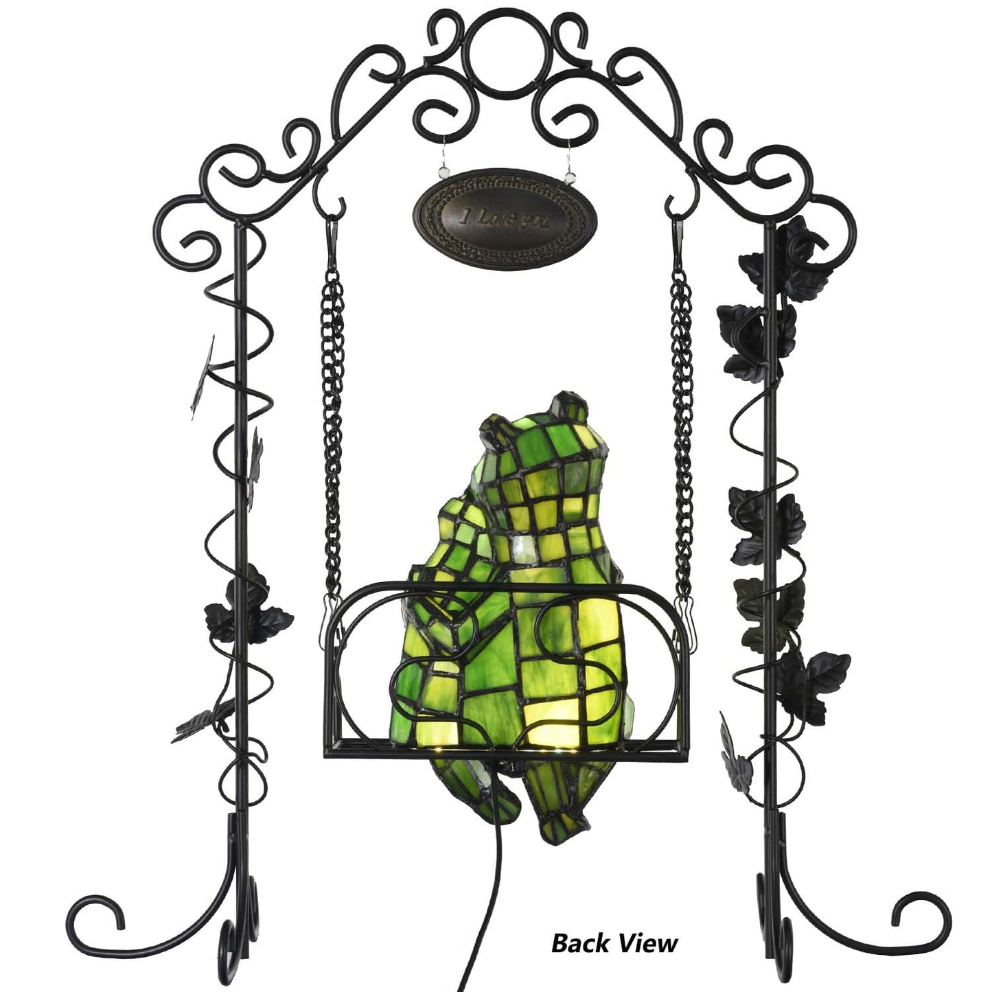 Bieye L12001 Frogs on a Swing Tiffany Style Stained Glass Accent Table Lamp for Home Decor
