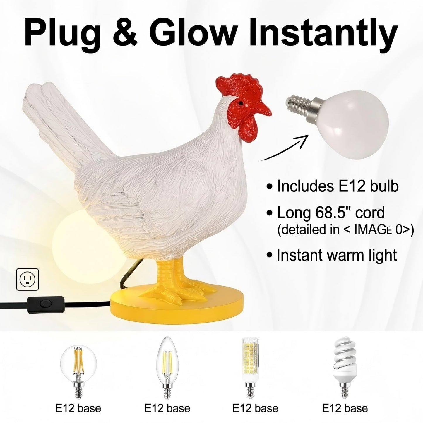 AMPlug in Funny Chicken Night Light Lamp – Rooster Laying Egg Light, Farmhouse Table Decor, Unique Gift for Chicken Lovers (Includes Bulb)