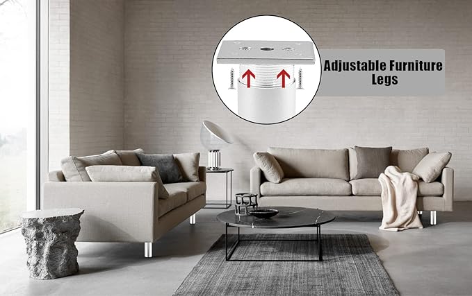 Set of 4 Furniture Legs 6 Inch, Adjustable Aluminum Alloy Cabinet Legs
