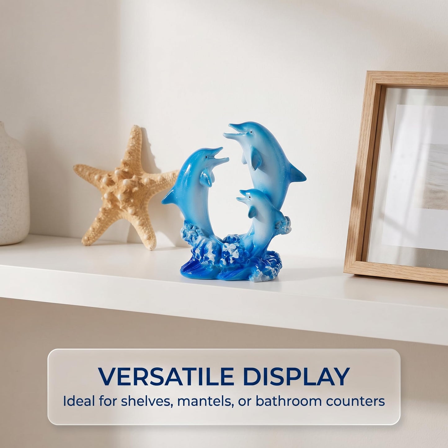 Brizoria Dolphin Decor Dolphin Statue Three Jumping Dolphins on Ocean Wave Base Gradient Blue Resin Coastal Tabletop Figurine for Ocean Bathroom Decor andOcean Room Decor