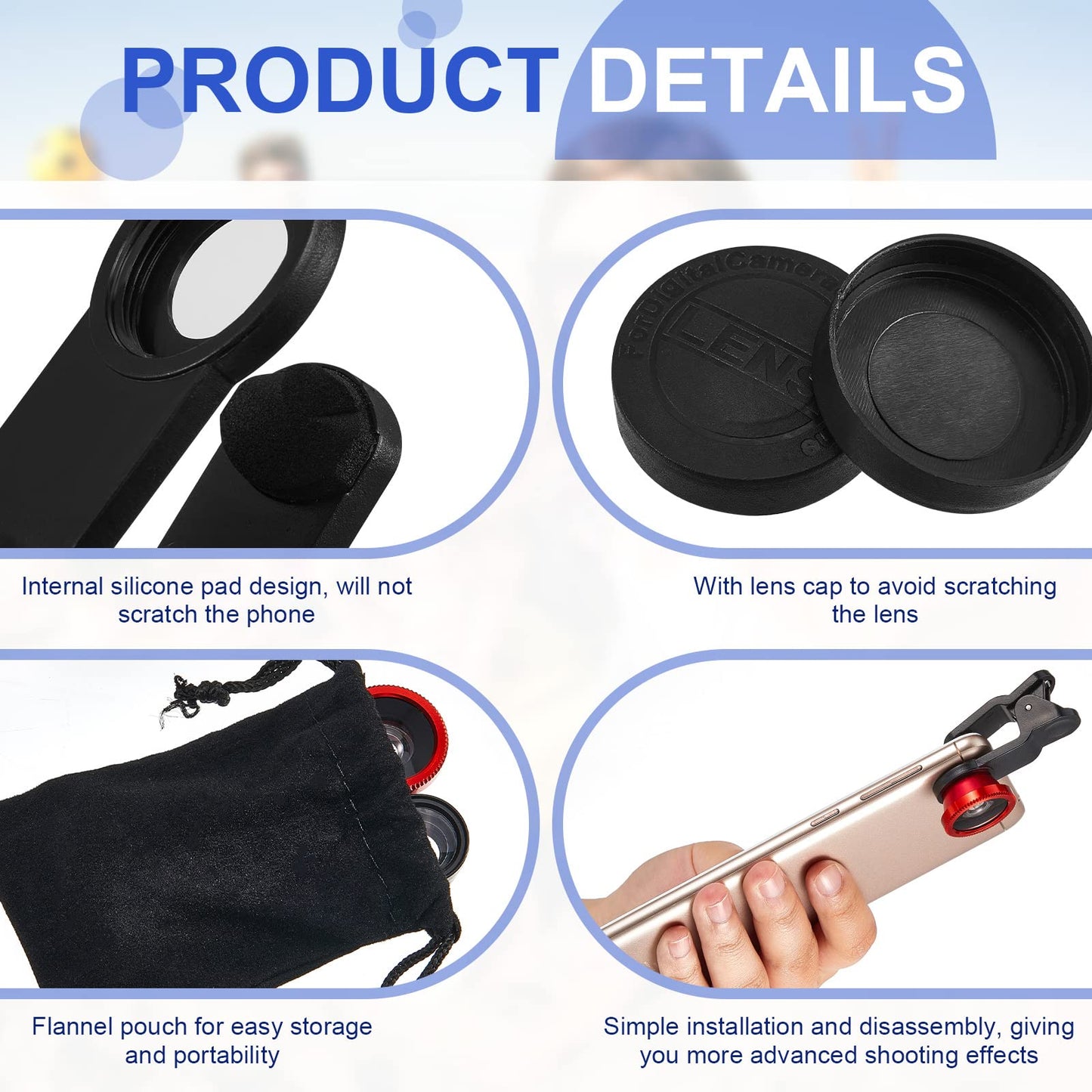 2 Pack Universal 3 in 1 Camera Lens Kit Phone Camera Shot Clip Fisheye Macro Wide Angle Lens Cell Phone Shot Attachments Compatible with Most Smartphones for Video, Live Show, Vlog