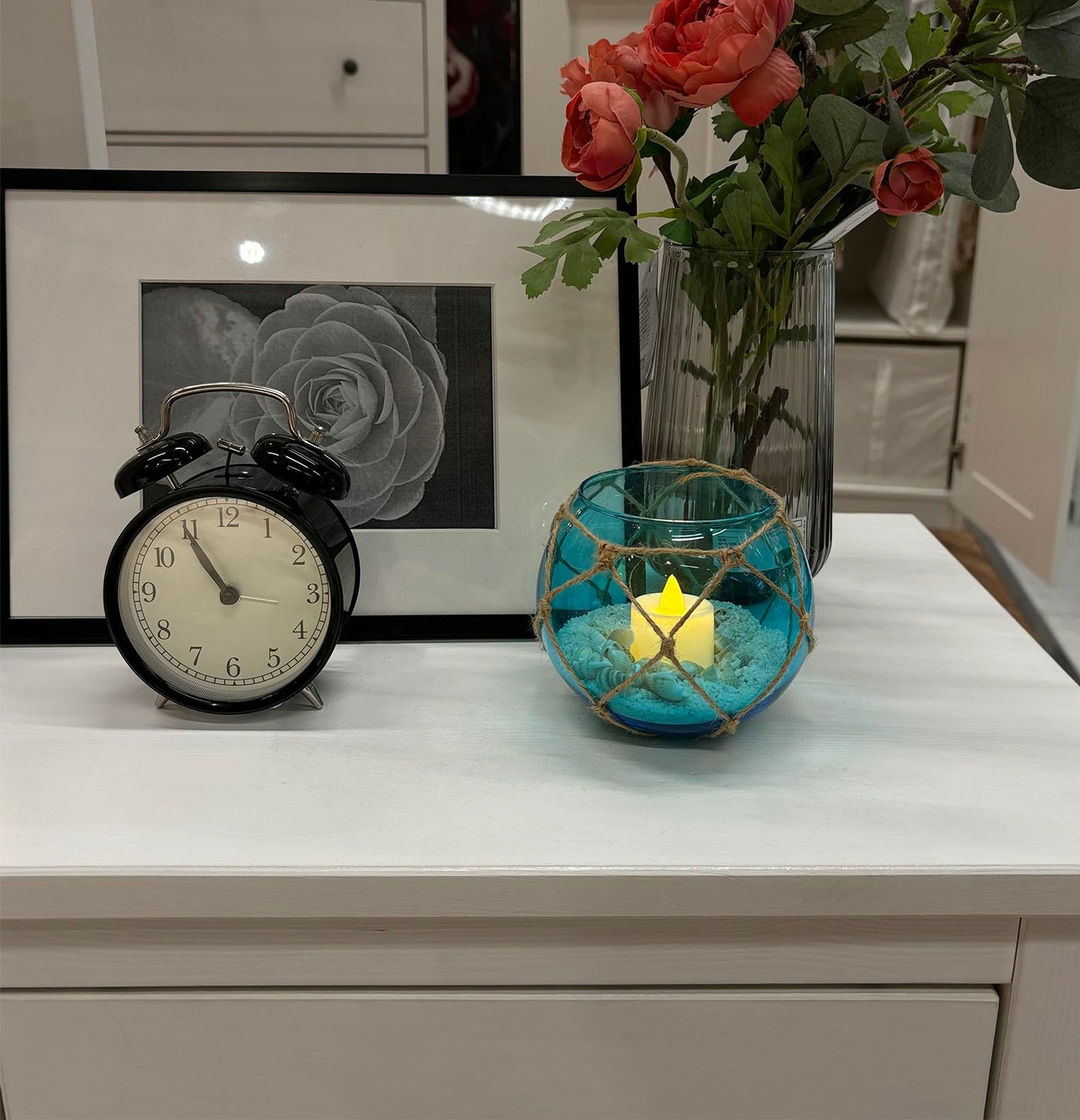 SAILINGSTORY Glass Fishing Float Tealight Candle Holder Nautical Coastal Beach Decor Teal and Blue Set of 2 Pack