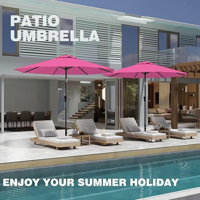 AreShark 9 FT Patio Umbrella for Outdoor, Outdoor Table Umbrella with Push Button Tilt and Crank, Outdoor Patio Umbrellas with 8 Sturdy Ribs for Market, Garden, Pool (Rose Pink)