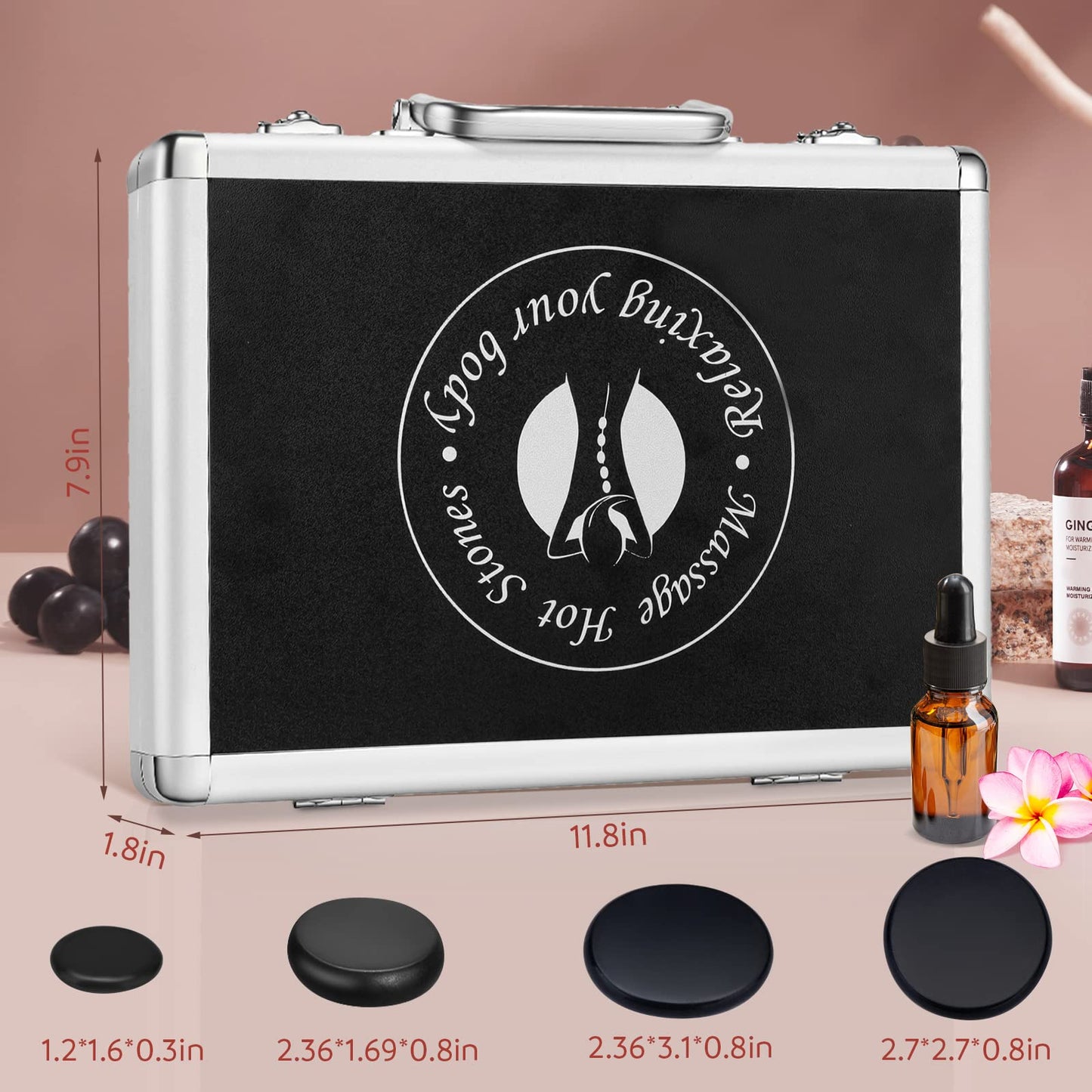 Granpay 20PCS Hot Stones for Massage with Warmer, Hot Stones Massage Set with Warmer Kit Basalt Hot Rocks Massage Stone for Spa Warming Therapy Pain Relief