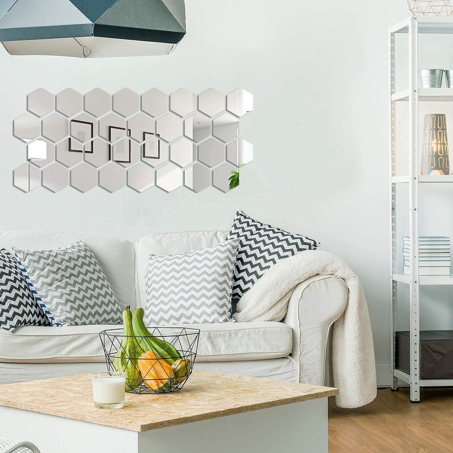 Shappy 24 Pieces Hexagon Mirror Wall Sticker Removable Acrylic Mirror Setting Wall Sticker Decal Honey Comb Decal for Living Room Bedroom Home Decor(12.6 x 11 x 6.3 cm)