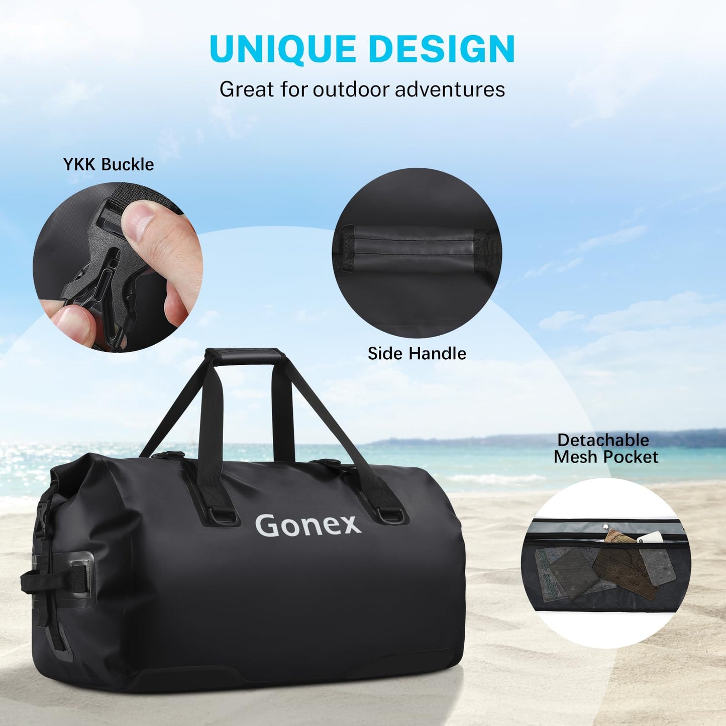 Gonex 80L Extra Large Waterproof Duffle Travel Dry Duffel Bag Heavy Duty Bag with Durable Straps & Handles for Kayaking Paddleboarding Boating Rafting Fishing Black