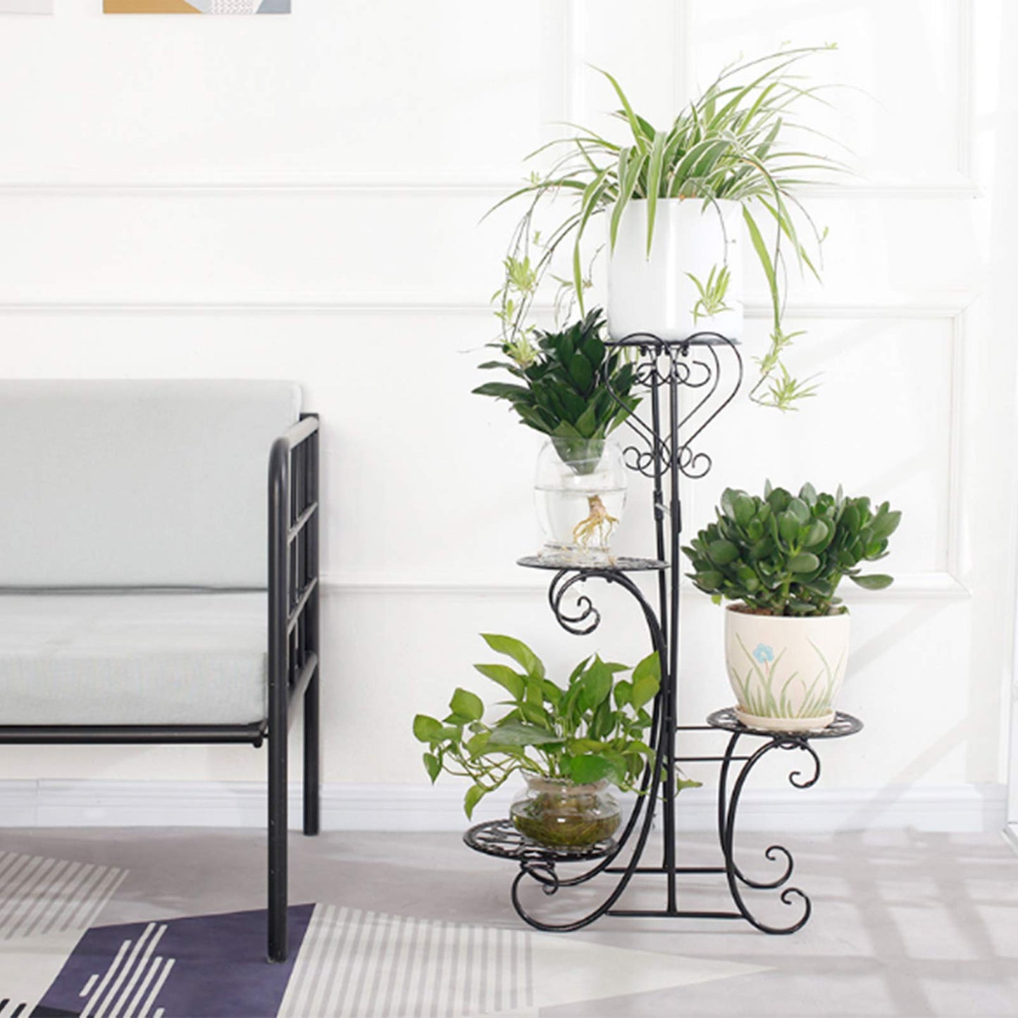 LOYALHEARTDY Metal Plant Stand Indoor Outdoor - 4 Tier Flower Pot Holder Shelf - Wrought Iron Planter Display Rack - Corner Vertical Shelves Organizer for Garden Patio Lawn Balcony