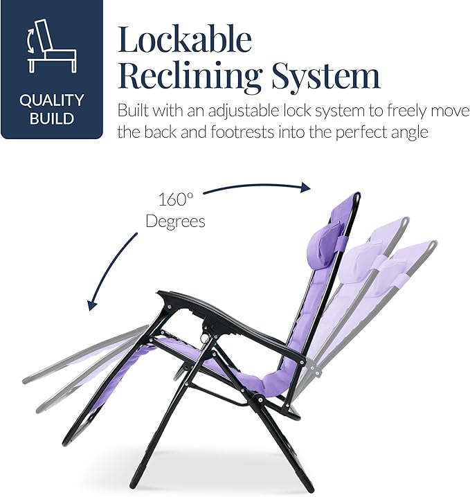 Best Choice Products Oversized Padded Zero Gravity Chair, Folding Outdoor Patio Recliner, XL Anti Gravity Lounger for Backyard w/Headrest, Cup Holder, Side Tray, Polyester Mesh - Violet