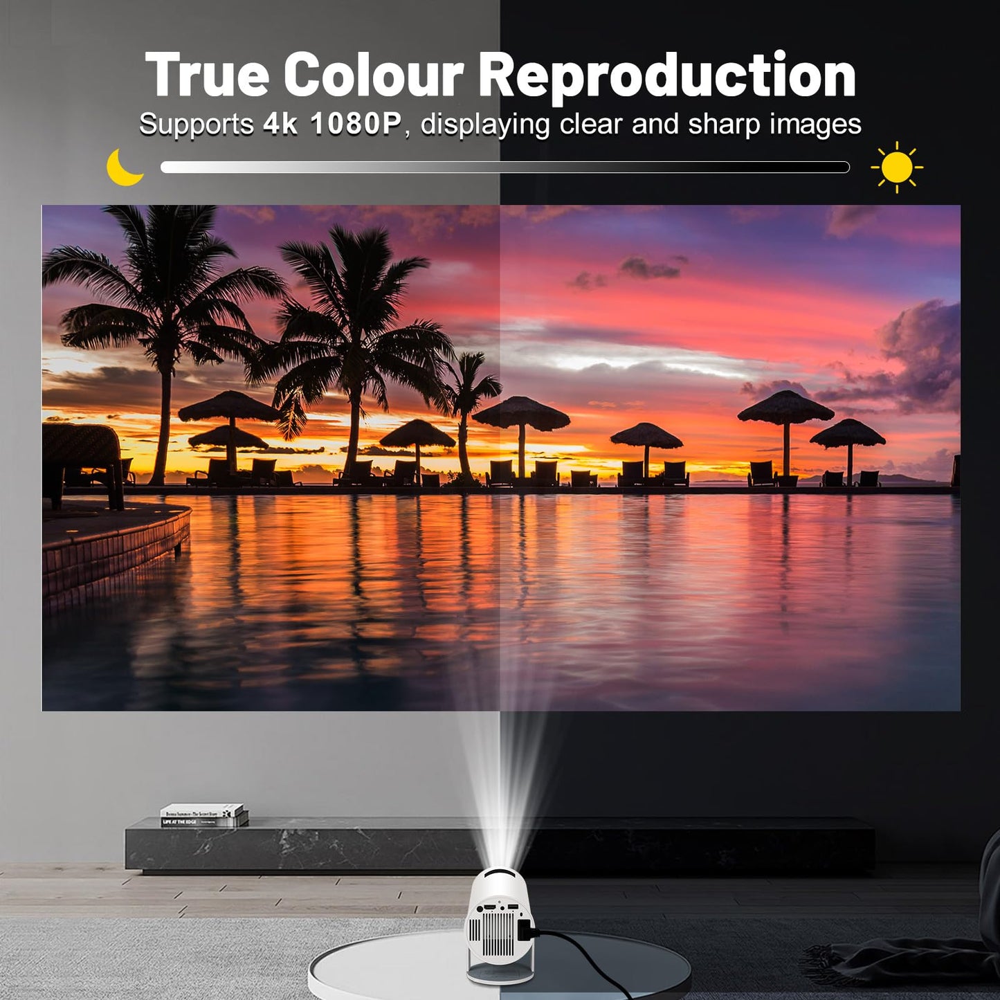 Mini Projector with WIFI 6 and Bluetooth, 4K 1080P Support Portable Projector 180° Rotatable 130'' Screen Movie Projector Auto Keystone Compatible for Laptop, PC, Smartphone (White)