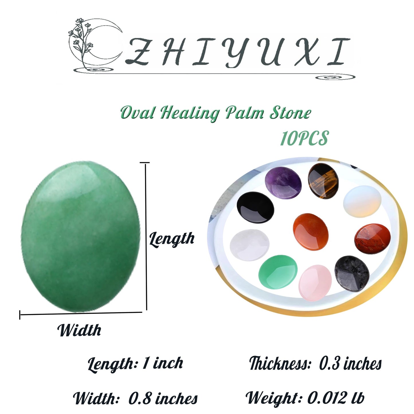 ZHIYUXI 10PCS Crystals and Healing Stones Gemstones Worry Stone for Anxiety Oval Thumb Palm Amethyst Rose Quartz Obsidian Quartz Crystals Bulk Healing Crystals Set Reiki Meditation