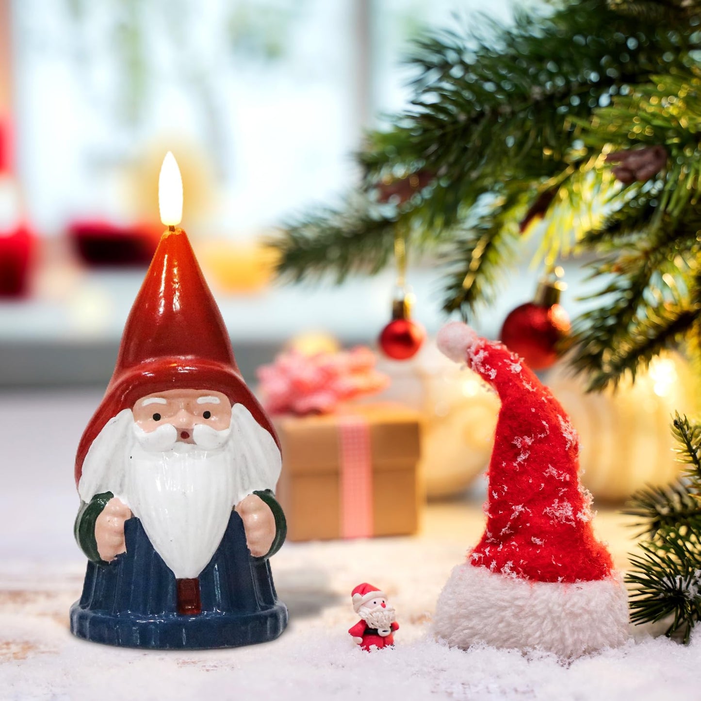 DRomance Santa Flameless Flickering Candle Battery Operated with 6 Hour Timer Real Wax Hand-Painted LED Pillar Candle 3D Wick Indoor Christmas Holiday Decor(Blue, 3" D x 6.8" H)