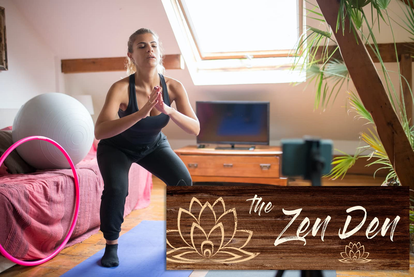 Chuniff The Zen Den Wooden Wall Sign, 13.7 x 4.7 Inches Hippie Room Decoration with Hooks, Hanging Meditation Accessories Decor for Chakra, Spiritual Room Accents