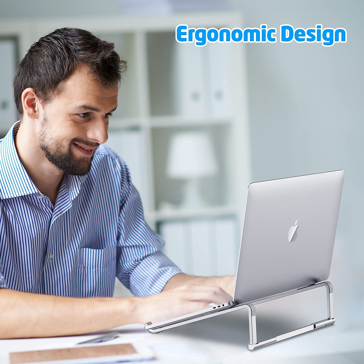 WixGear Laptop Stand for Desk - Foldable, Lightweight Aluminum Laptop Riser Holder, Portable Stand for 10-15.6” Laptops, Prevents Overheating with Non-Slip Rubbers, Travel-Friendly, Ergonomic Design