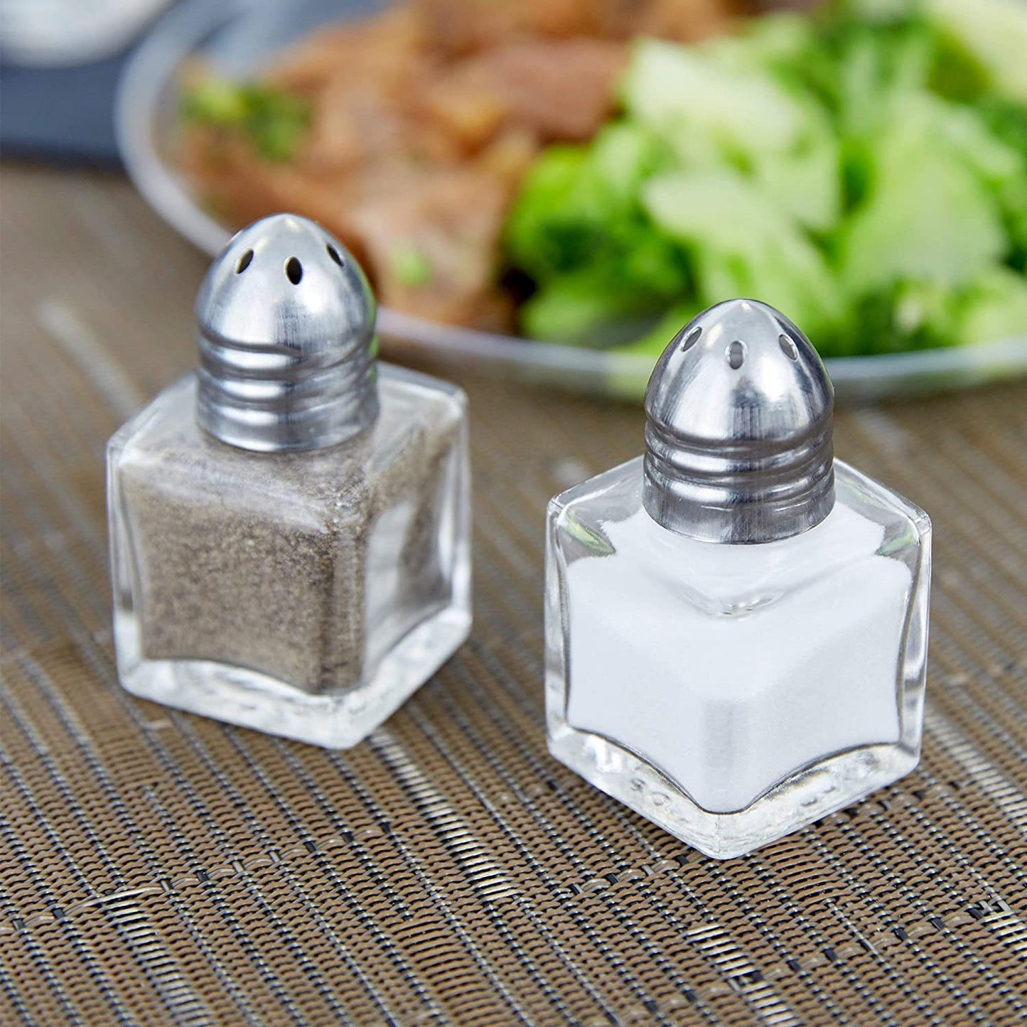 Pack of 4 Clear Glass Mini Cube Salt & Pepper Shakers with Stainless Tops and BONUS Easy Fill Funnel (Silver) by NetSellsIt