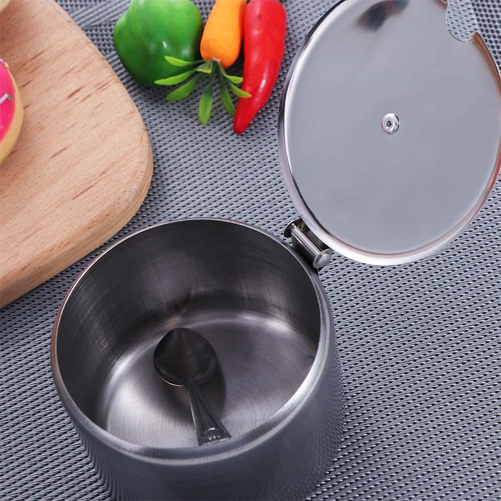 Stainless Steel Seasoning Box, Condiment Jar Spice Container with Lids and Spoons,Spice Pots Salt Container Sugar Bowl Set of 3,Storage Condiment Seasoning Jars