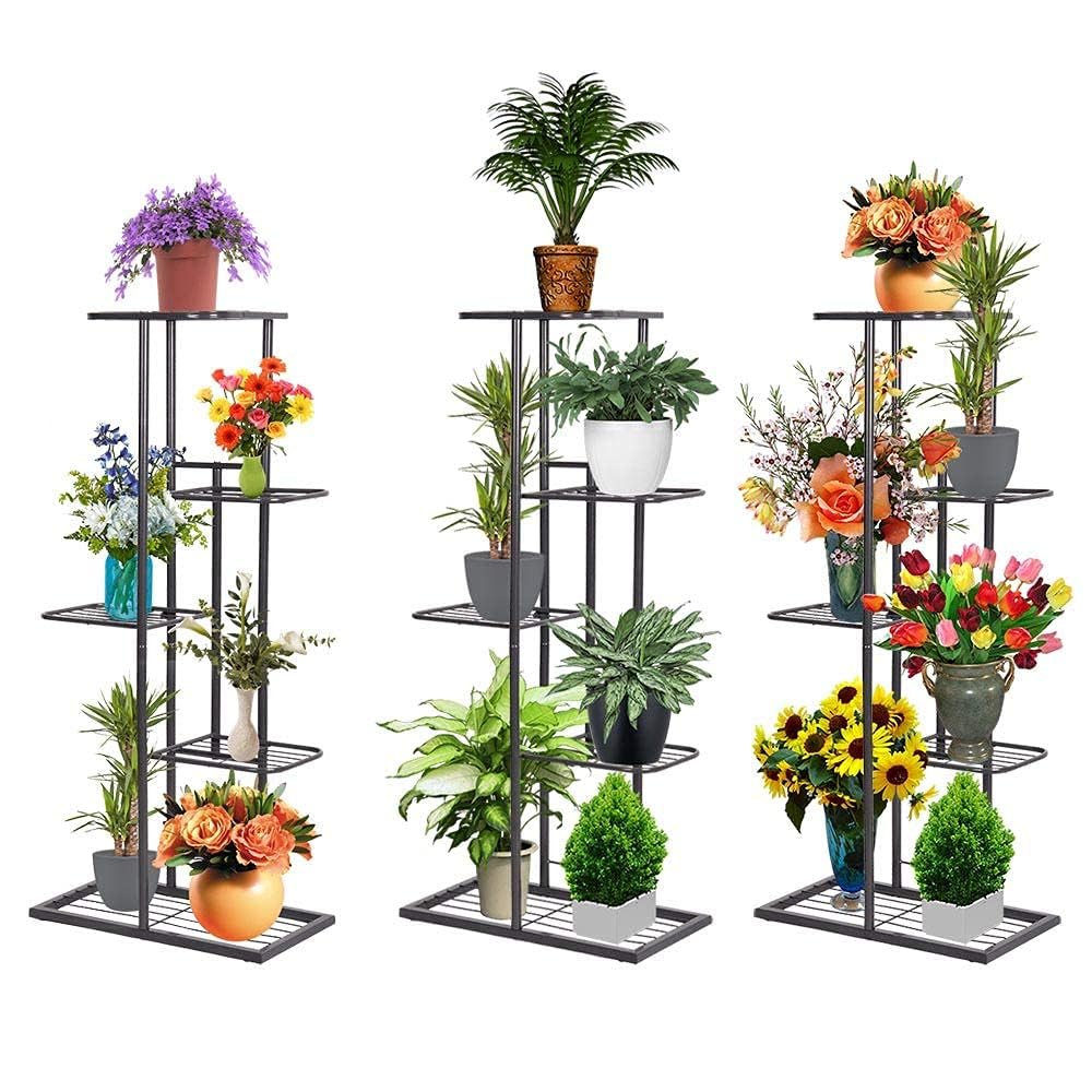 MTB Garden 5 Tier Metal Plant Stand for Indoor Outdoor Flower Pot Display Planter Shelf, Charcoal Grey