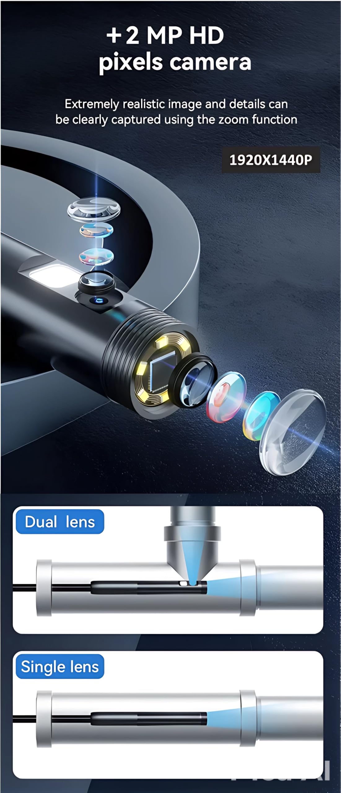 1920P HD 16.4FT Dual-Lens Endoscope Camera with Light, USB Type C Borescope, Pipe Semi-Rigid Snake, Scope Camera with 8+1 LED Lights for Android and iOS Smartphones, iPhone, iPad, Samsung. KEEMIKA