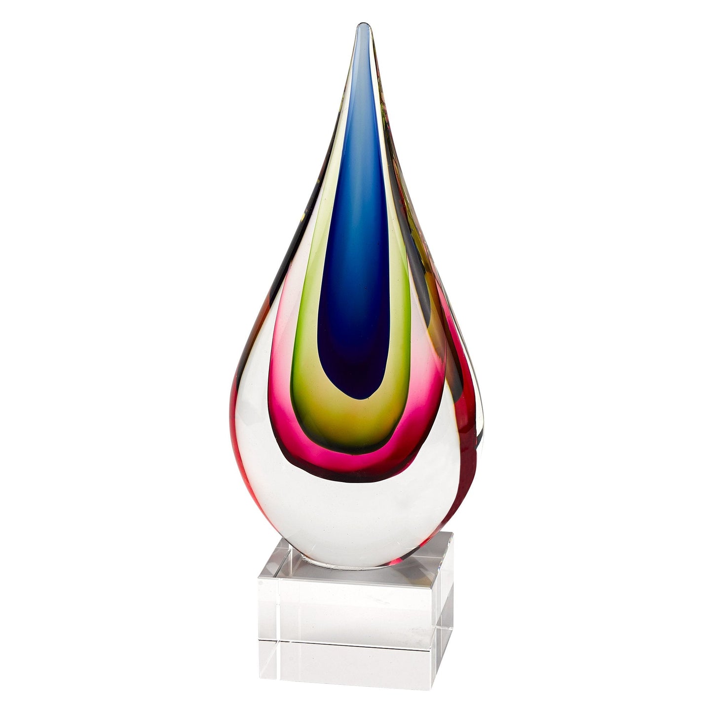 Badash Essence Murano-Style Art Glass Centerpiece - 12" Tall Mouth-Blown Teardrop Glass Sculpture on Crystal Base - Contemporary Home Decor Accent Piece