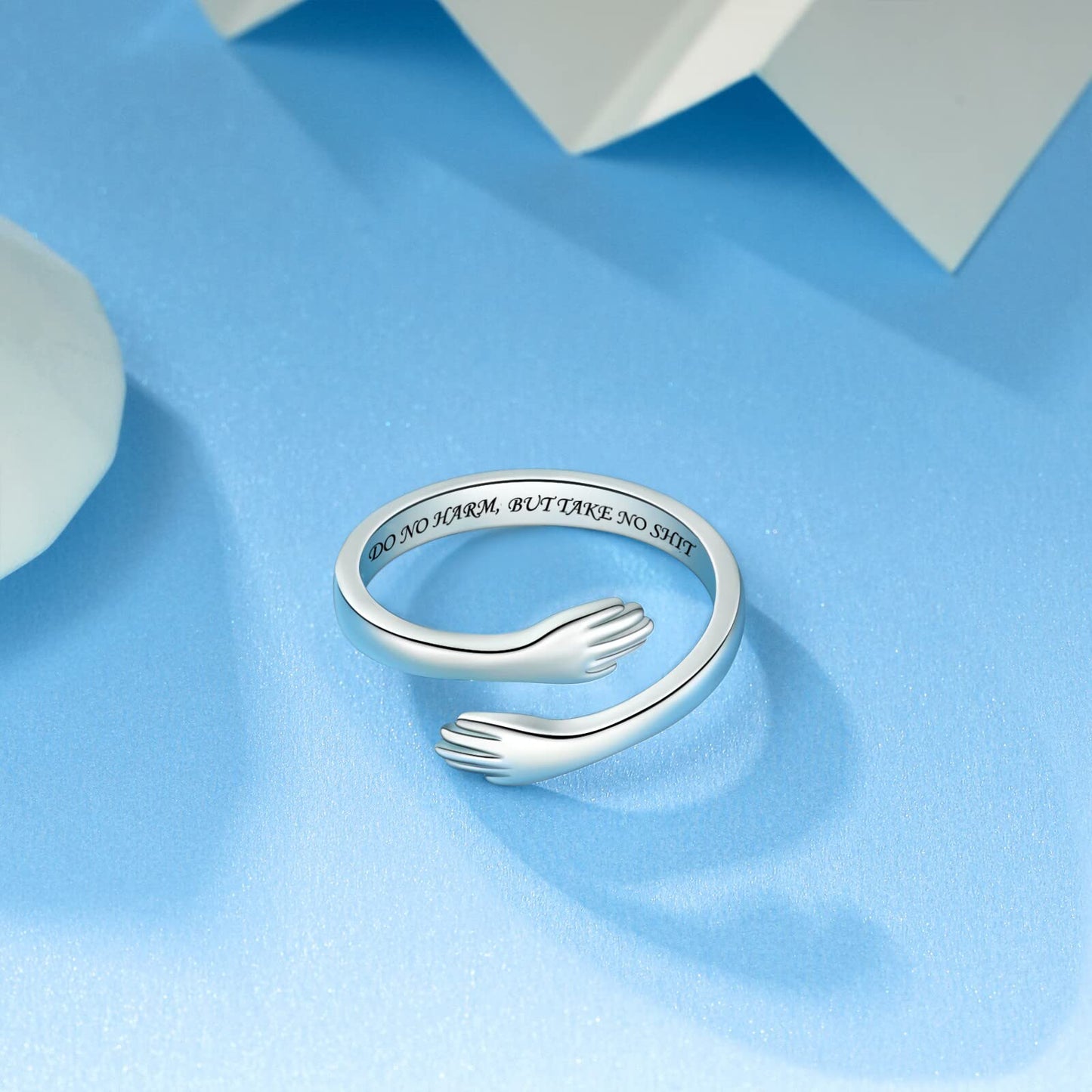 ACJFA Hug Rings for Women Sterling Silver Adjustable Ring for Women Daughter Hand Ring Jewelry for Birthday Gifts Holiday Gift for Teens(DO NO HARM,BUT TAKE NO SHIT)