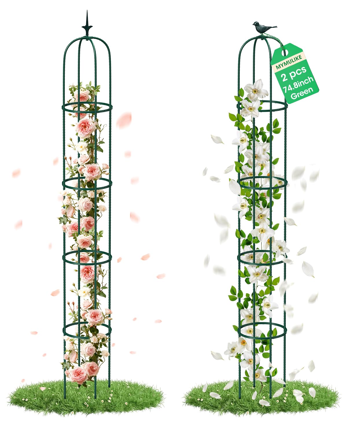 2PCS Garden Trellis for Climbing Plants, 6.2FT Rustproof Metal Pipe with Heavy Duty Plastic Coated, Garden Outdoor Indoor Potted Plant Support, Obelisk Garden Trellis for Climbing Vine (Green)