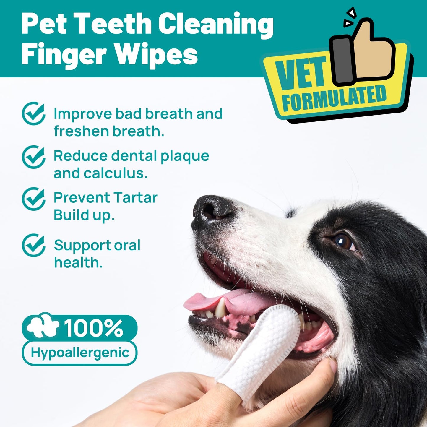 SmileDenX Dog Dental Care Finger Wipes - Teeth Cleaning Finger Wipes for Dog & Cats - Tooth Brushing Kit Dental Wipes for Dog - Reduces Plaque & Freshens Breath (50 PCS, Unscented)