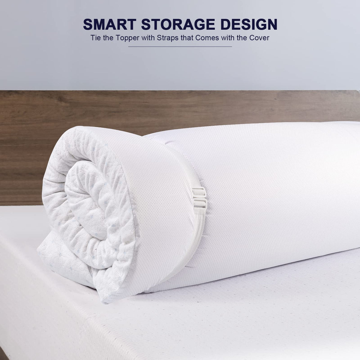 Ferlizer 2 Inch Twin Mattress Topper Protector Cover, Oeko-Tex Certified, Bamboo Zippered Cover for Mattress Topper, Adjustable Straps & Anti-Slip Silicone Bottom, Removable & Washable - Cover Only
