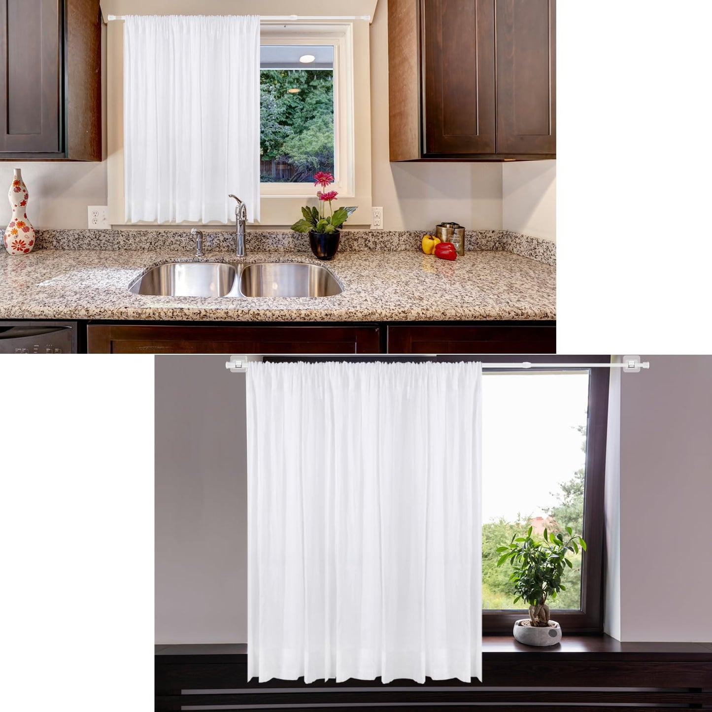2 Pieces Adjustable Curtain Rod Extendable Spring Tension Rod with Self Adhesive Hook for Closet, Wardrobe, Bookshelf, Small Window, White (15.7 to 27.5 Inch)