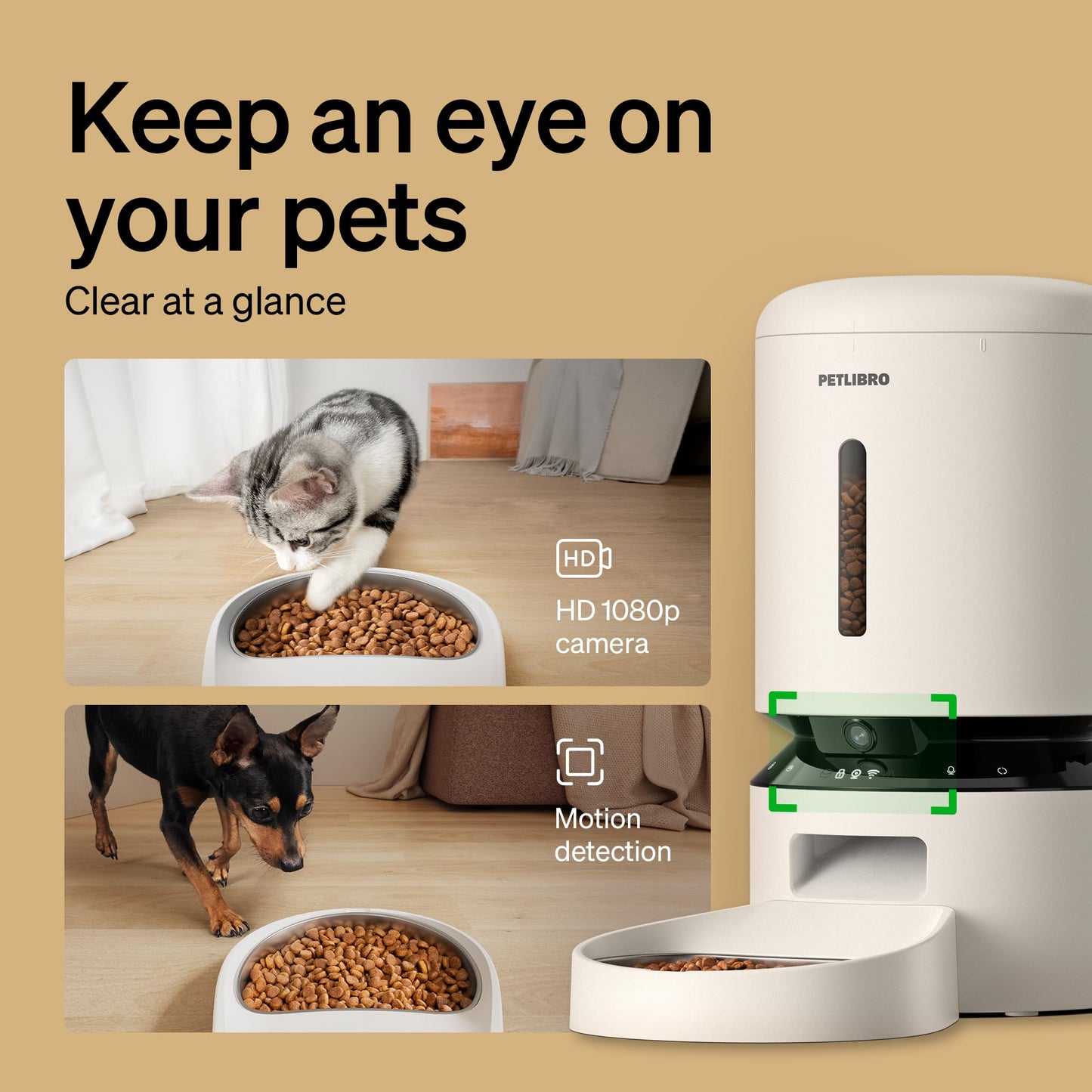 PETLIBRO Automatic Cat Feeder with Camera, 1080P HD Video with Night Vision, 5G WiFi Pet Feeder with 2-Way Audio, Low Food & Blockage Sensor, Motion & Sound Alerts for Cat & Dog Single Tray