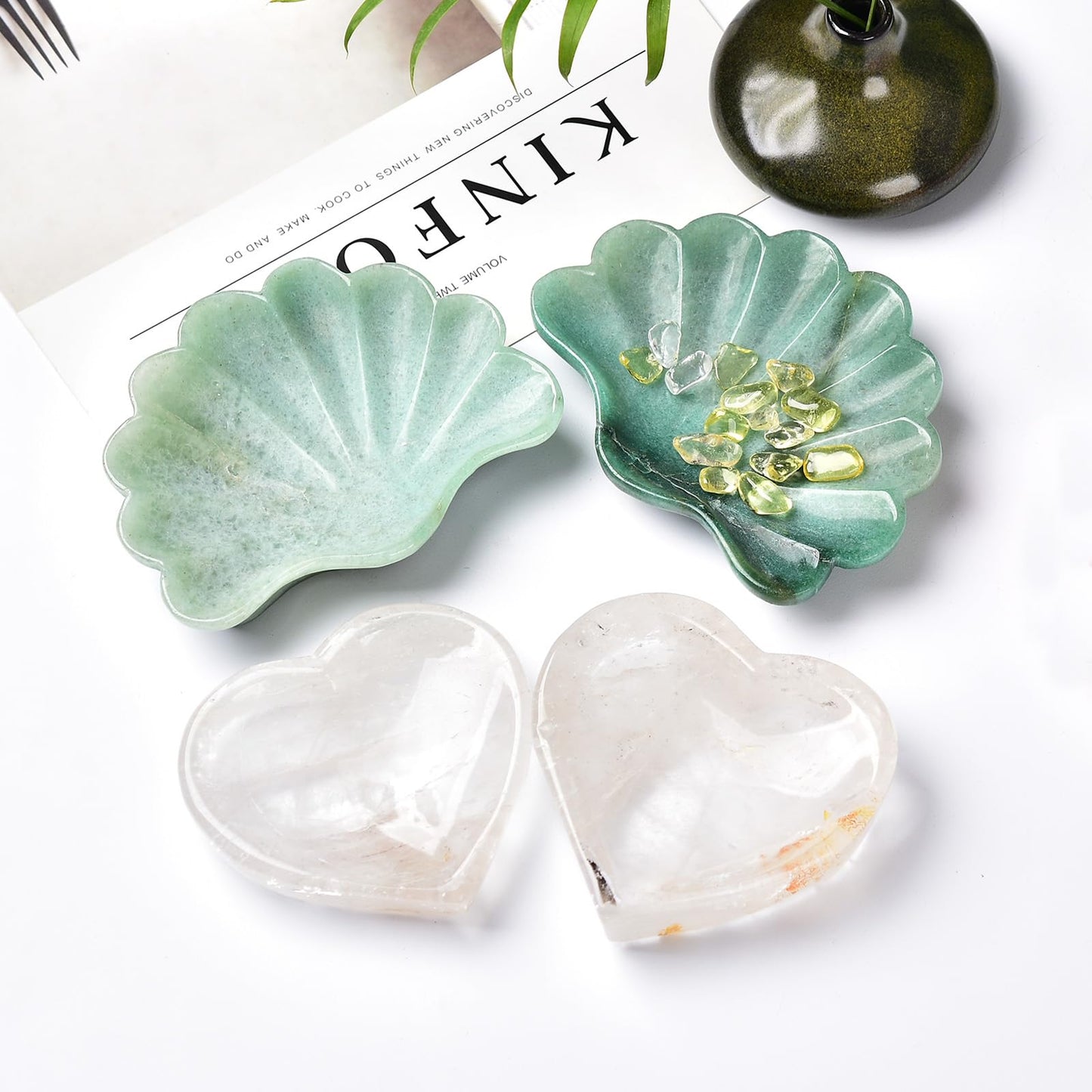 JIC Gem Clear Quartz Crystal Bowl Hand Carved Heart Shape Decorative Bowl Jewelry Tray Home Decor or Gift