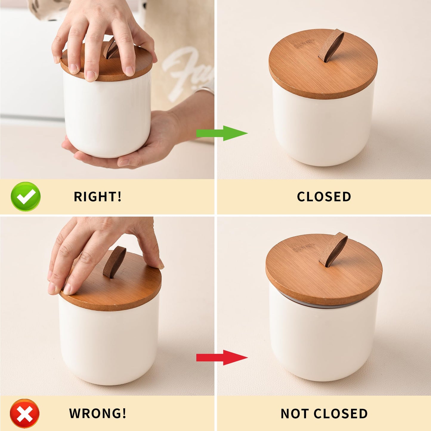 CoorFormer White Ceramic Canister Set with Bamboo Lids, 4-Piece Airtight Food Storage Jars for Kitchen – Flour, Sugar, Coffee, Tea, Spice – Smaller, Small, Medium, Large Sizes