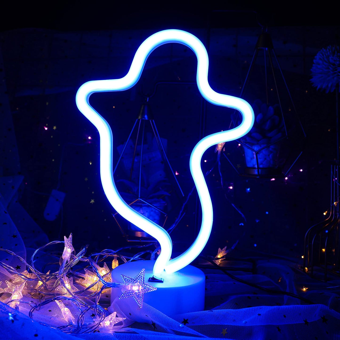ENUOLI Led Neon Sign Art Decorative Lights Neon Night Lights with Holder Base Table Decoration Lamps with Base for Kids Room Living Room Christmas Birthday Wedding Halloween Party (Ghost)