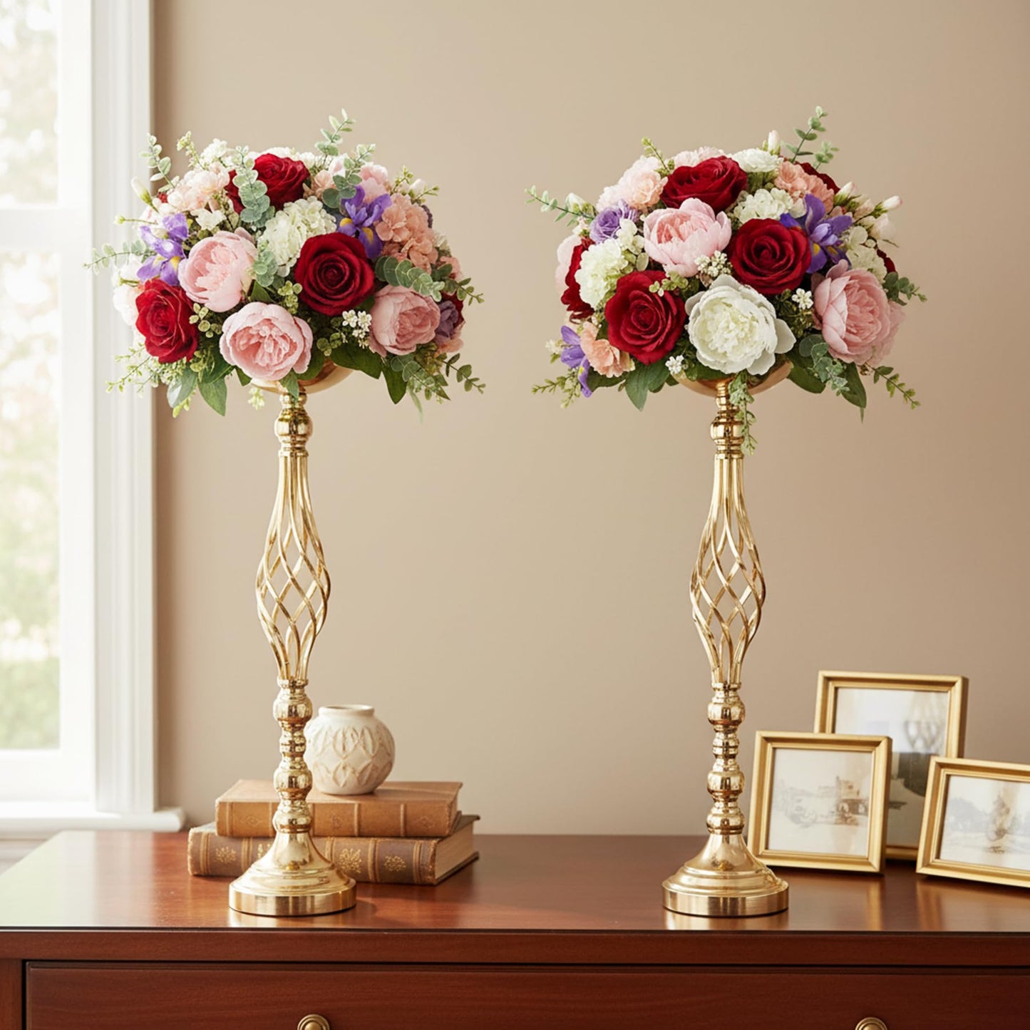 Gold Wedding Vases for Table Centerpieces - Twist Candleholder Stands, Elegant Floral Arrangement Vases, Metal Centerpieces for Reception Table Wedding Road-Leading Home Decor