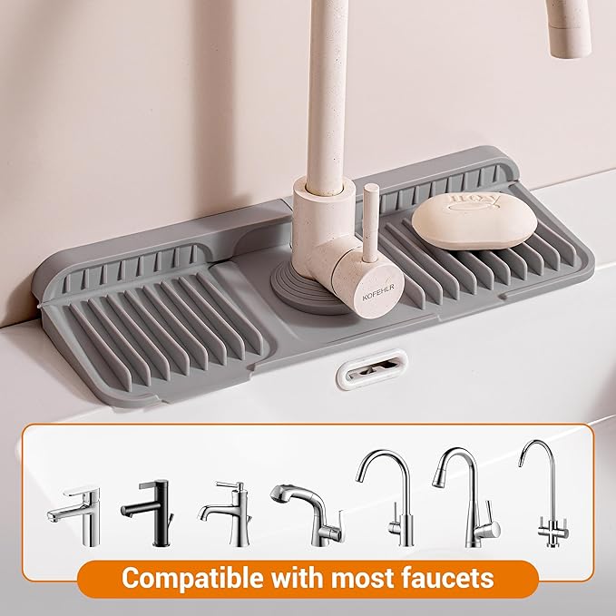 Faucet Mat for Kitchen Sink, Snap-On Design & 7°slope Fast Drain, Folding Sink