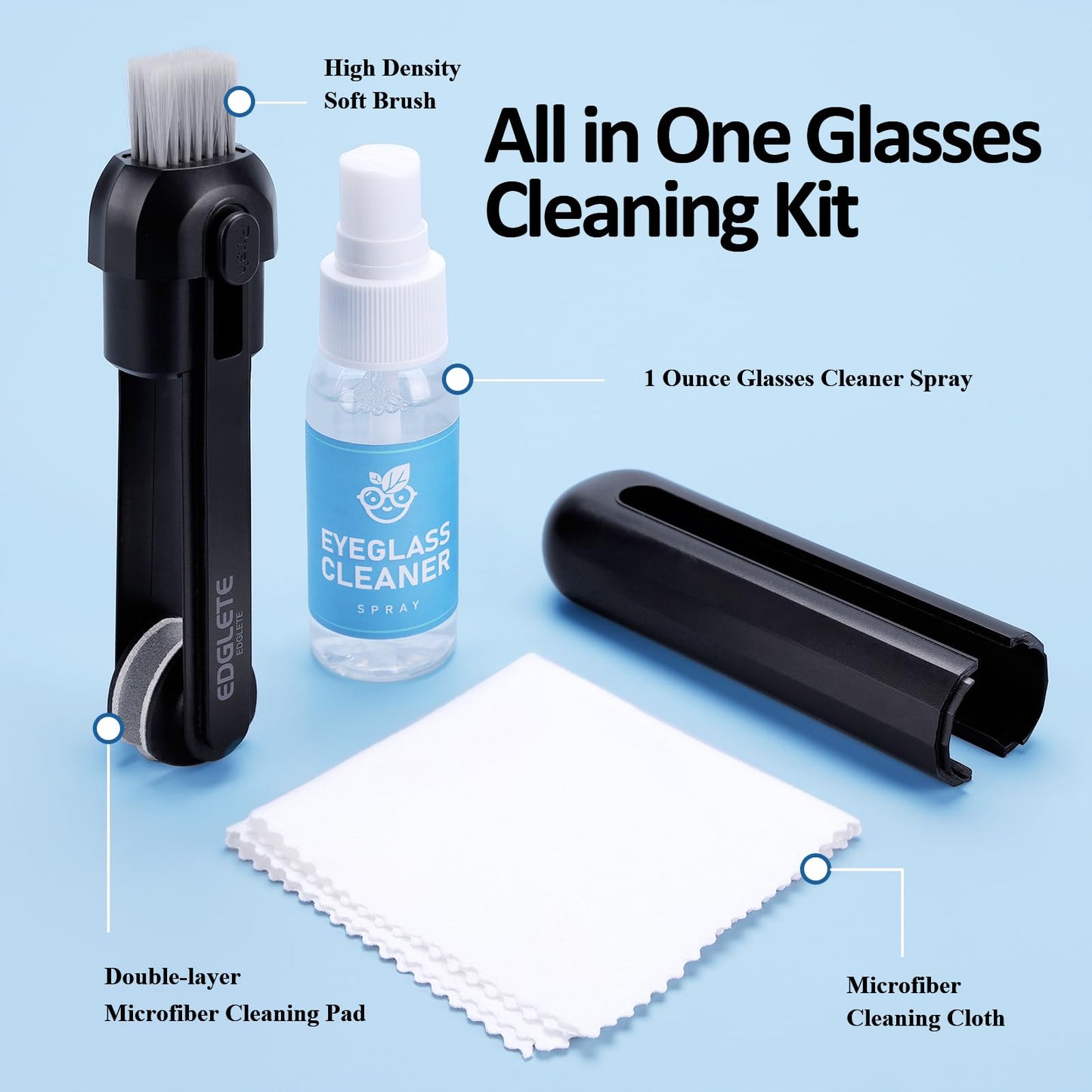 Glasses Cleaner Eyeglass Cleaning Kit, Lens Cleaners Spray with Microfiber Cloth, Portable Glasses Cleaning Kit for Travel, Safe Eyeglasses Cleaner Tool, No Streaks Scratch, Black