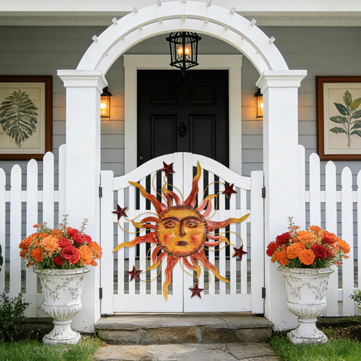 VESTCDF Metal Wall Art Decor Outdoor 30 inch Sun Wall Hanging Decoration for Graden 3D Sun Face Metal Wall for Living Room Garden Yard Patio(Star)