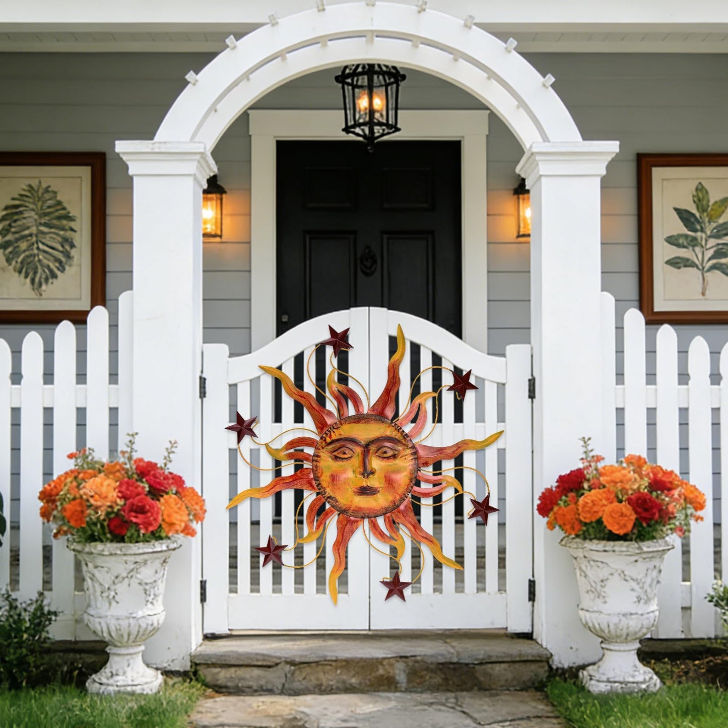VESTCDF Metal Wall Art Decor Outdoor 30 inch Sun Wall Hanging Decoration for Graden 3D Sun Face Metal Wall for Living Room Garden Yard Patio(Star)