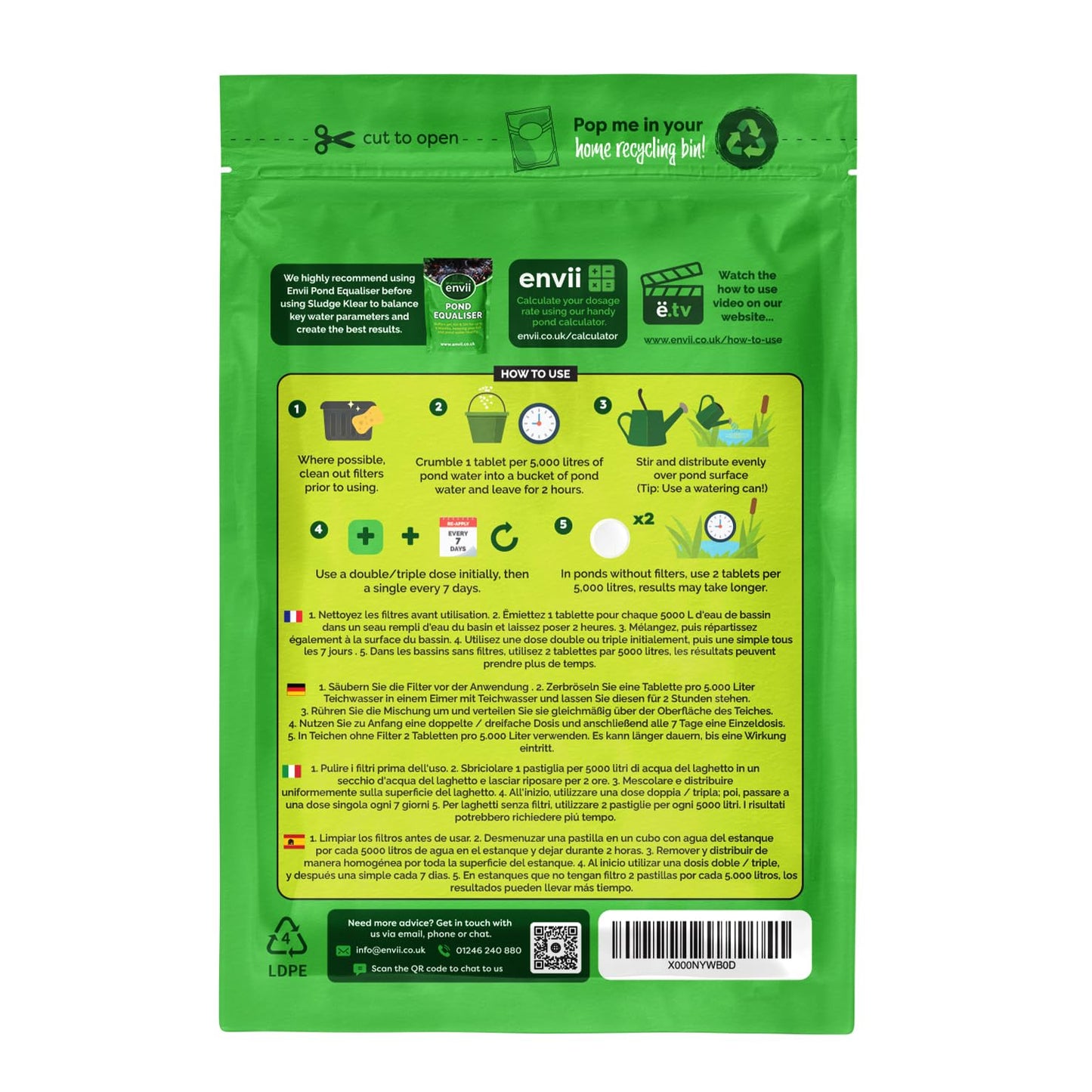 envii Sludge Klear Pond Sludge Remover, Natural Bacteria Sludge Buster Digests & Controls Organic Waste, Safe for All Fish & Wildlife, 6 Tablets treats 30,000 litres