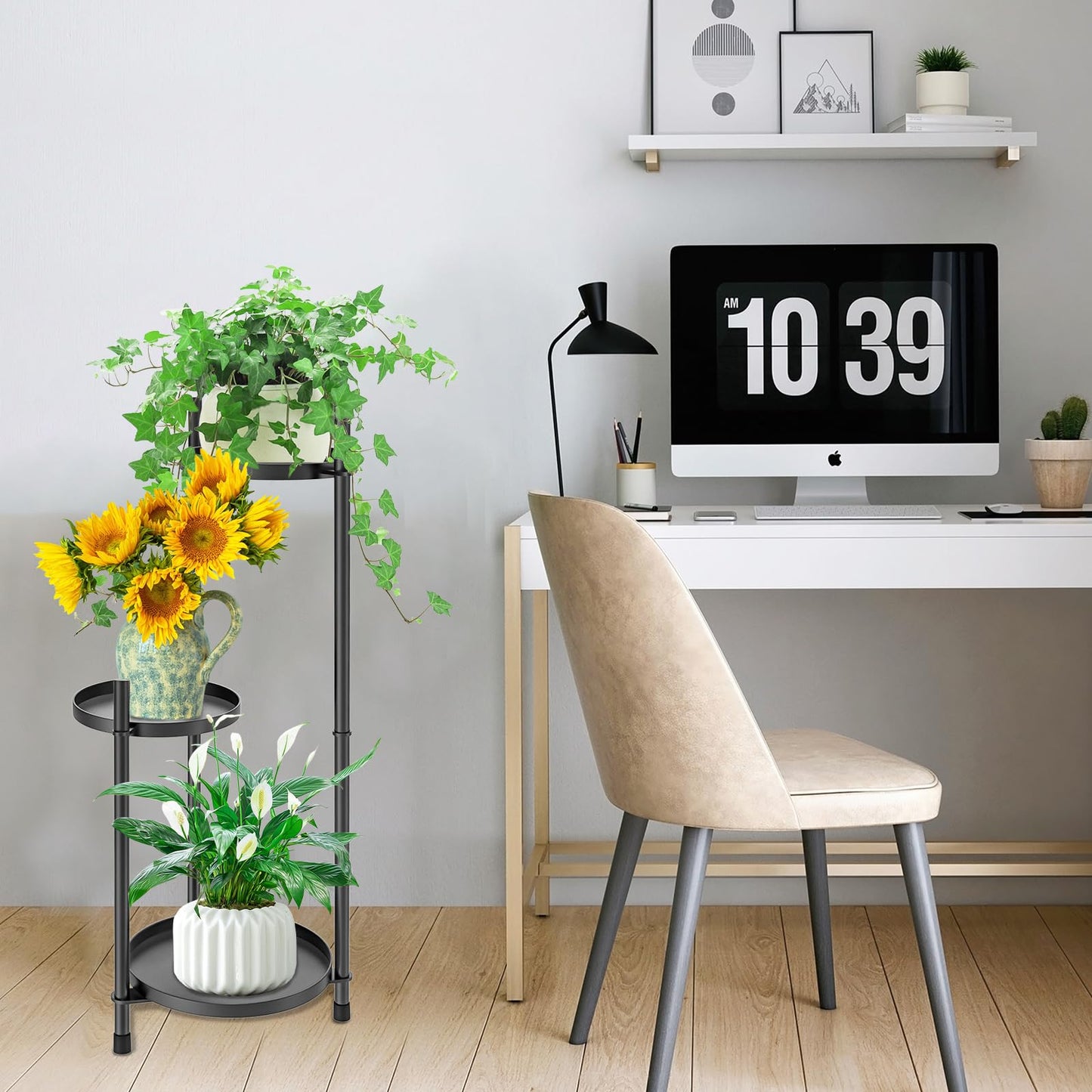 MeyRolizn 3-Tier Metal Plant Stand for Indoor & Outdoor, Heavy Duty Corner Flower Shelf Display Rack for Living Room Balcony Patio Garden Bedroom Classroom Black (Black-B)