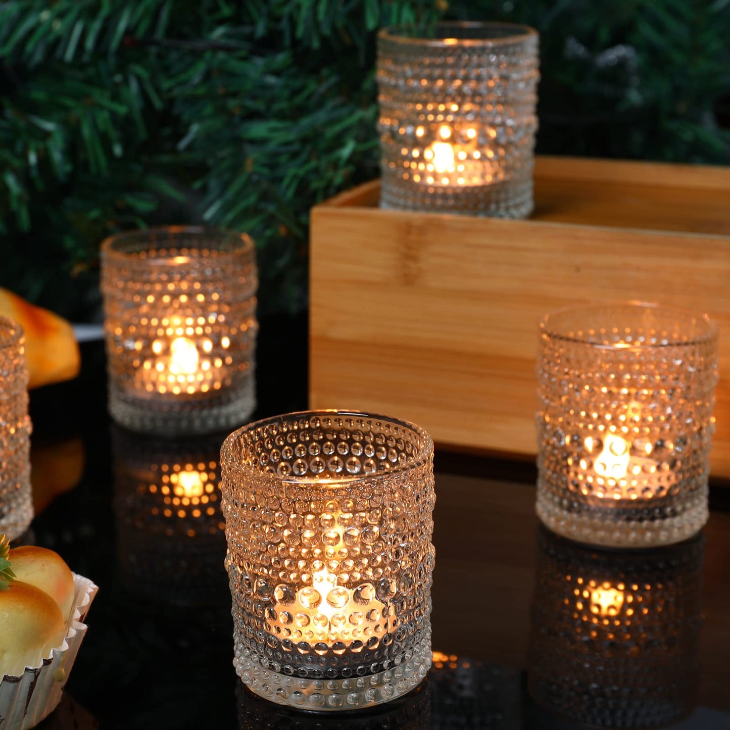 12 Pcs Clear Glass Tea Light Candle Holder, Votive Candle Holders Bulk for Wedding Table Decor & Christmas Thanksgiving(Clear,12)