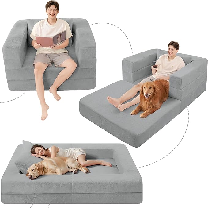 Futon Sofa Bed with Pillow, 3-in-1 Sleeper Sofa Bed with Removable Cover