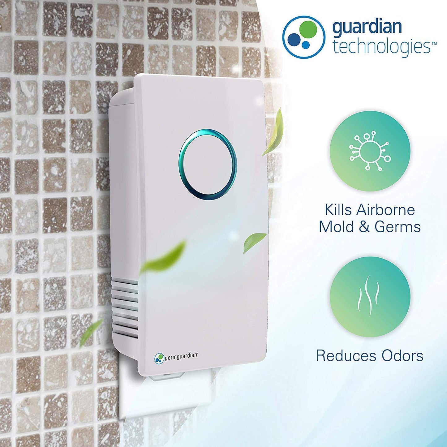 Germ Guardian GG1100W 7” Pluggable Small Air Purifier, Small Room Wall Air Sanitizer, Freshens Air, UV-C Light Kills Germs, Reduces Odors from Pets, Cooking, Mold, GermGuardian, 1-Yr Wty (White)