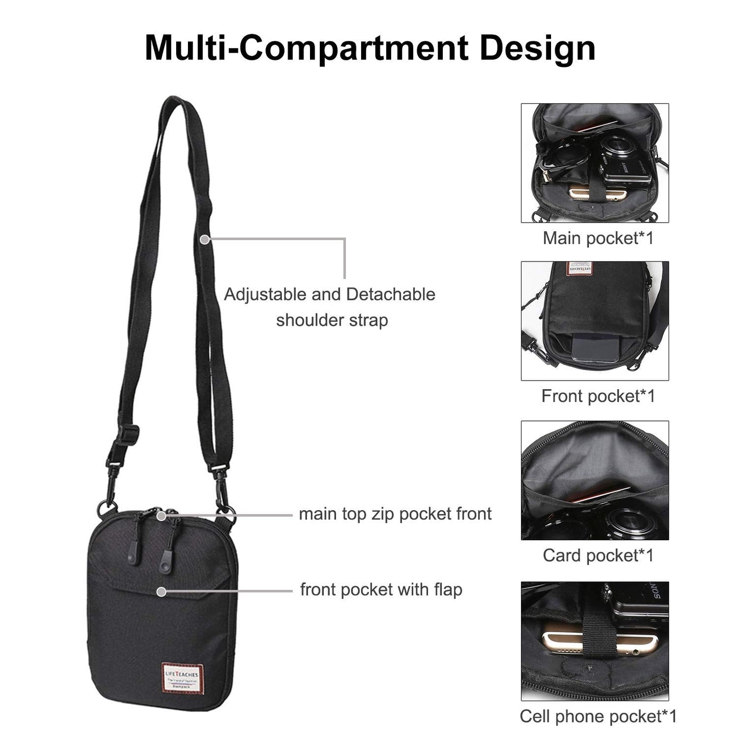 Small Crossbody Shoulder Bag for Men, Mini Messenger Bag for Cell Phone Travel Outdoor Hiking , Neck Pouch Passport Wallet with Adjustable and Removable Strap