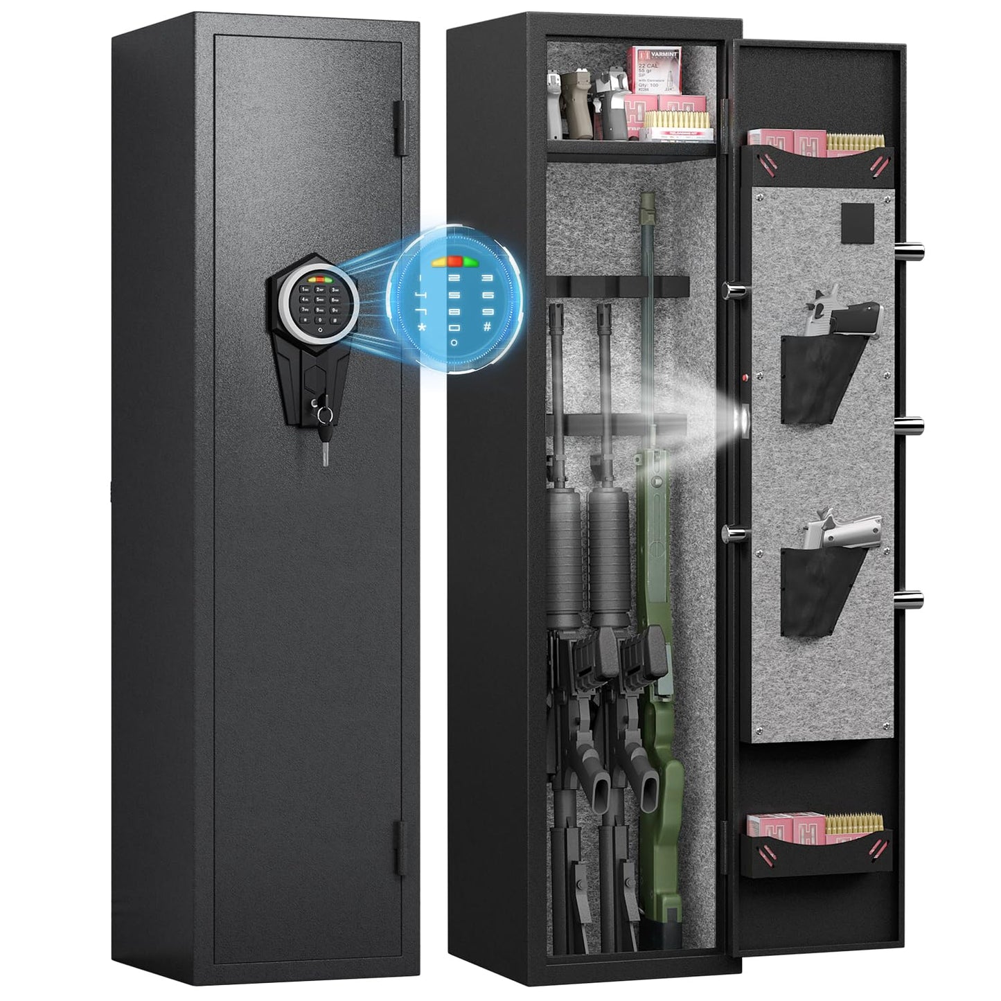 silkight Gun Safe, 2-3 Gun Safes for Home Rifle and Pistols, Quick Access Gun Safe for Rifles and Shotguns with Adjustable Gun Support & Removable Shelf, Long Gun Safe with Dual Alarm & Mute Mode