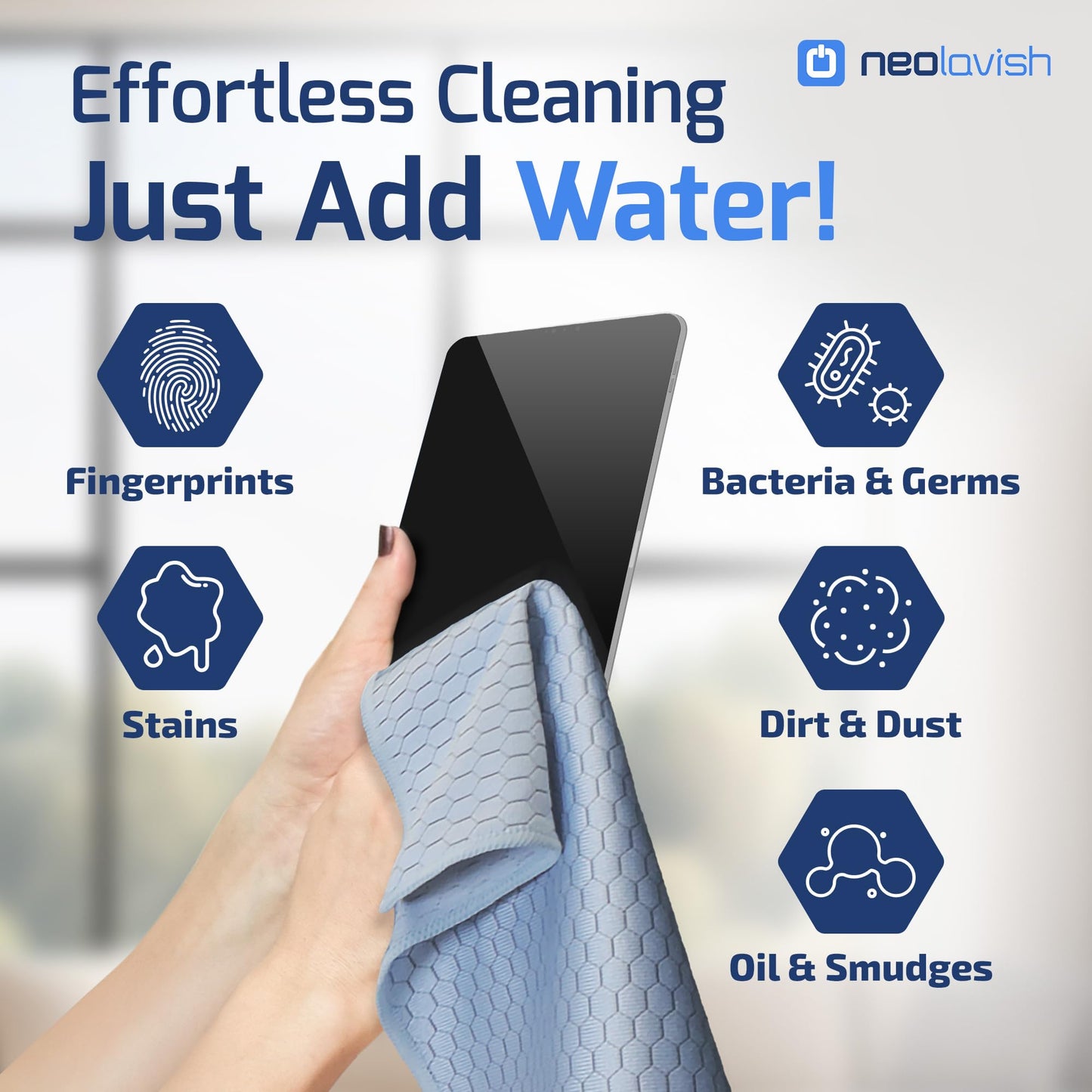 NeoLavish® - Screen Cleaner - Just Add Water - 2 Pack 35x35 cm - Microfibre Cleaning Kit for LCD, LED, OLED TV, Laptop, Phone, iPad, Monitor, and All Devices - Lint-Free, Streak-Free Cloths, Reusable