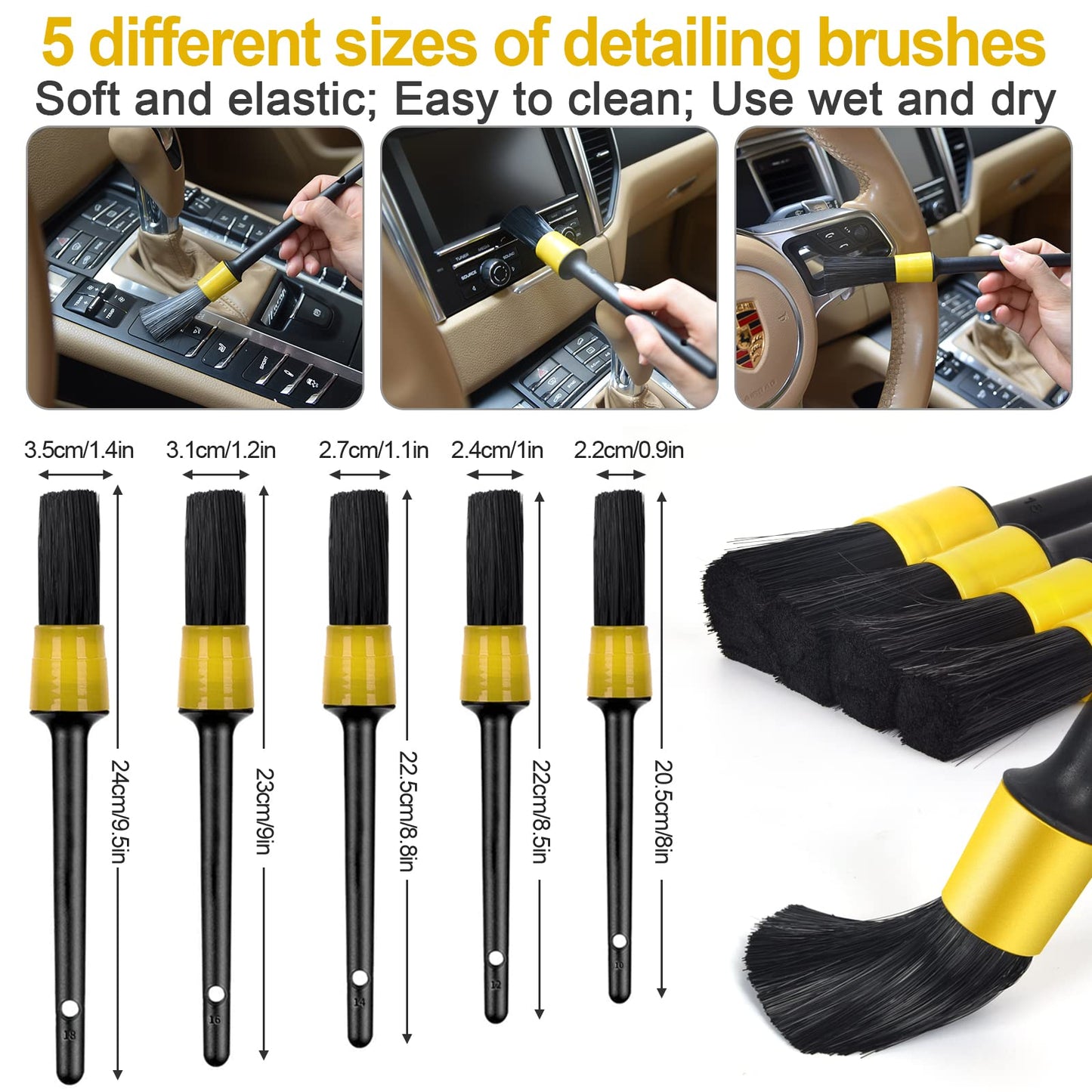 Herrfilk Car Cleaning Set, 20 Pieces Car Care Set, Car Detailing Brush Car Wash Set for Car Cleaning Interior and Exterior, Air Vent, Dashboard, Motor, Wheels, Household Cleaning