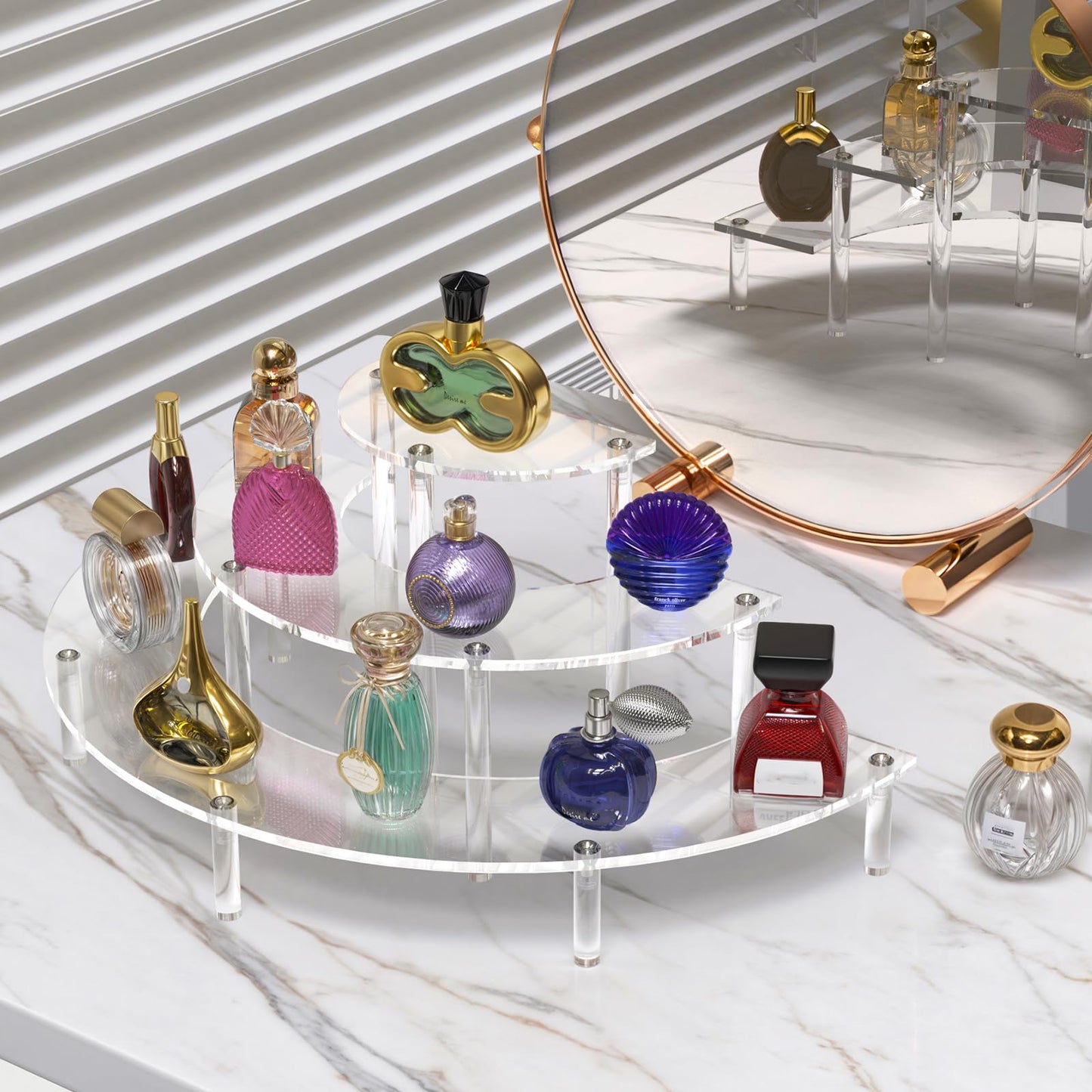 3 Tier Acrylic Display Risers 2 Pack, Half Moon Cupcake Stand, Clear Perfume Organizer, Dessert Stand for Display, Clear Display Stand for Food, Cupcake, Perfume, Collections